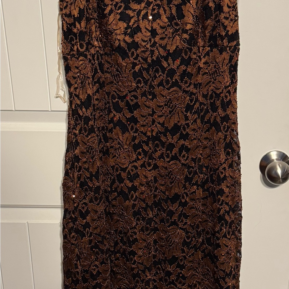 Black and Brown Strapless Sheath Maxi Dress